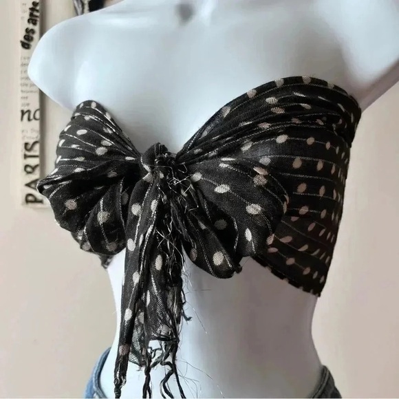 Black And White Polka Dot Silver Metallic Striped Scarf - Picture 3 of 7